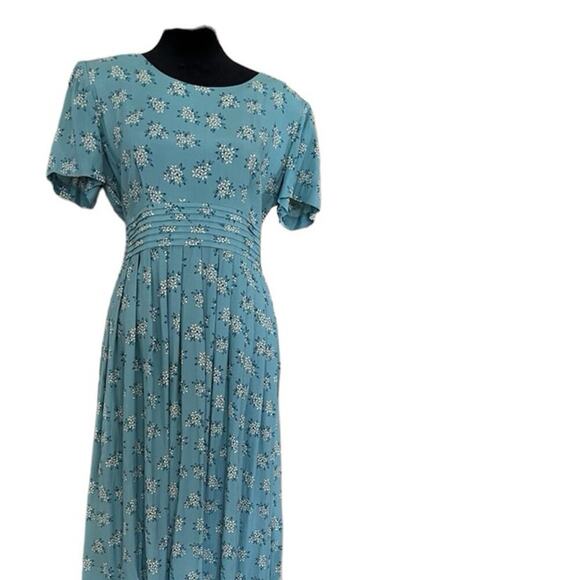Karin Stevens, women's size 12, Petite* teal floral dress, rayon - Picture 2 of 12